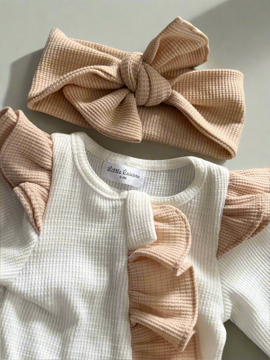 Ruffle Onesie & Headband - Peach