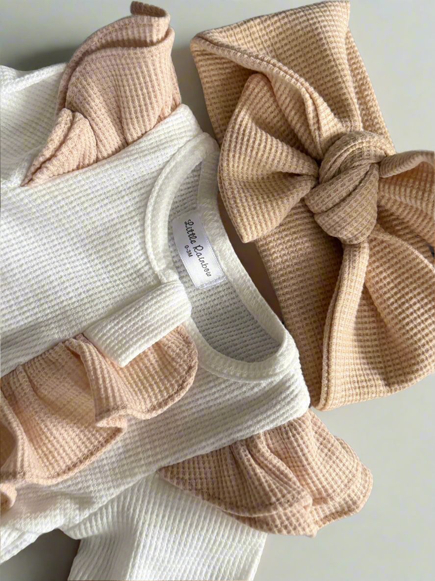 Ruffle Onesie & Headband - Peach