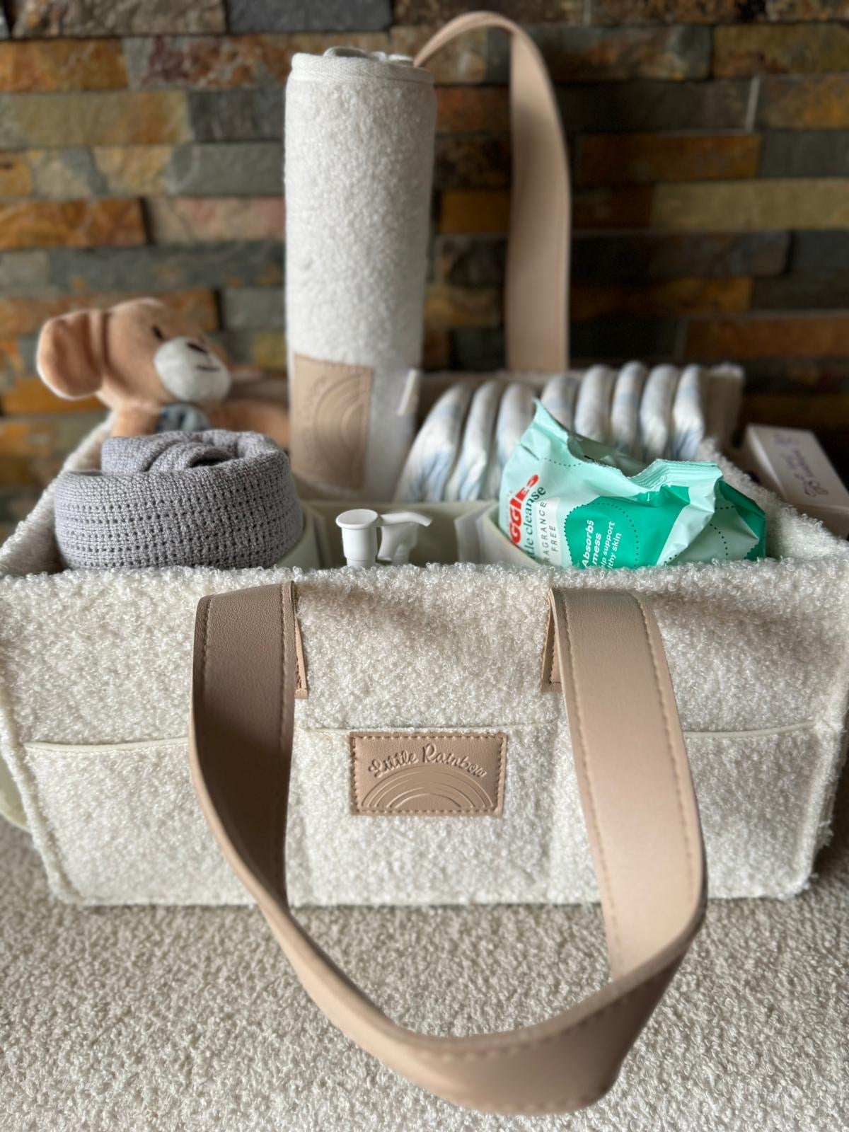 Bouclé Nappy Caddy Organiser & Change Mat - Cream