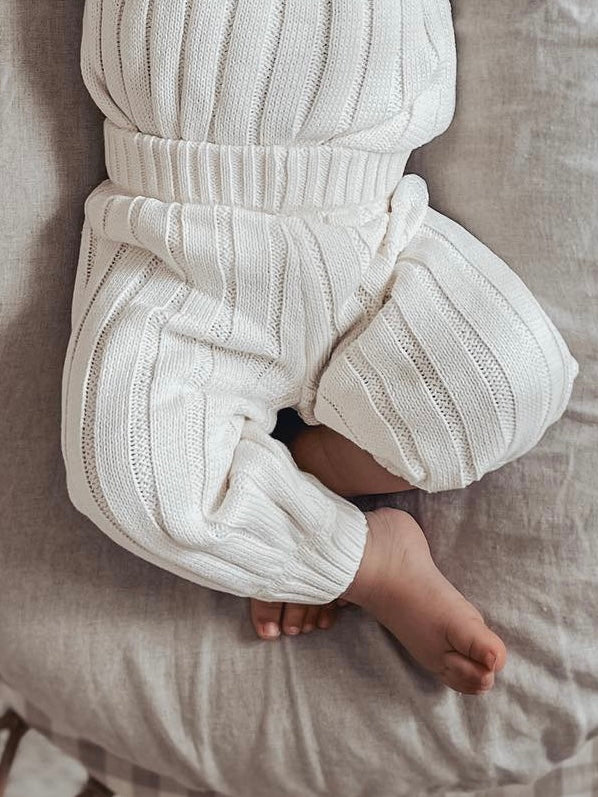 Wide Rib Knit Pants - Cream