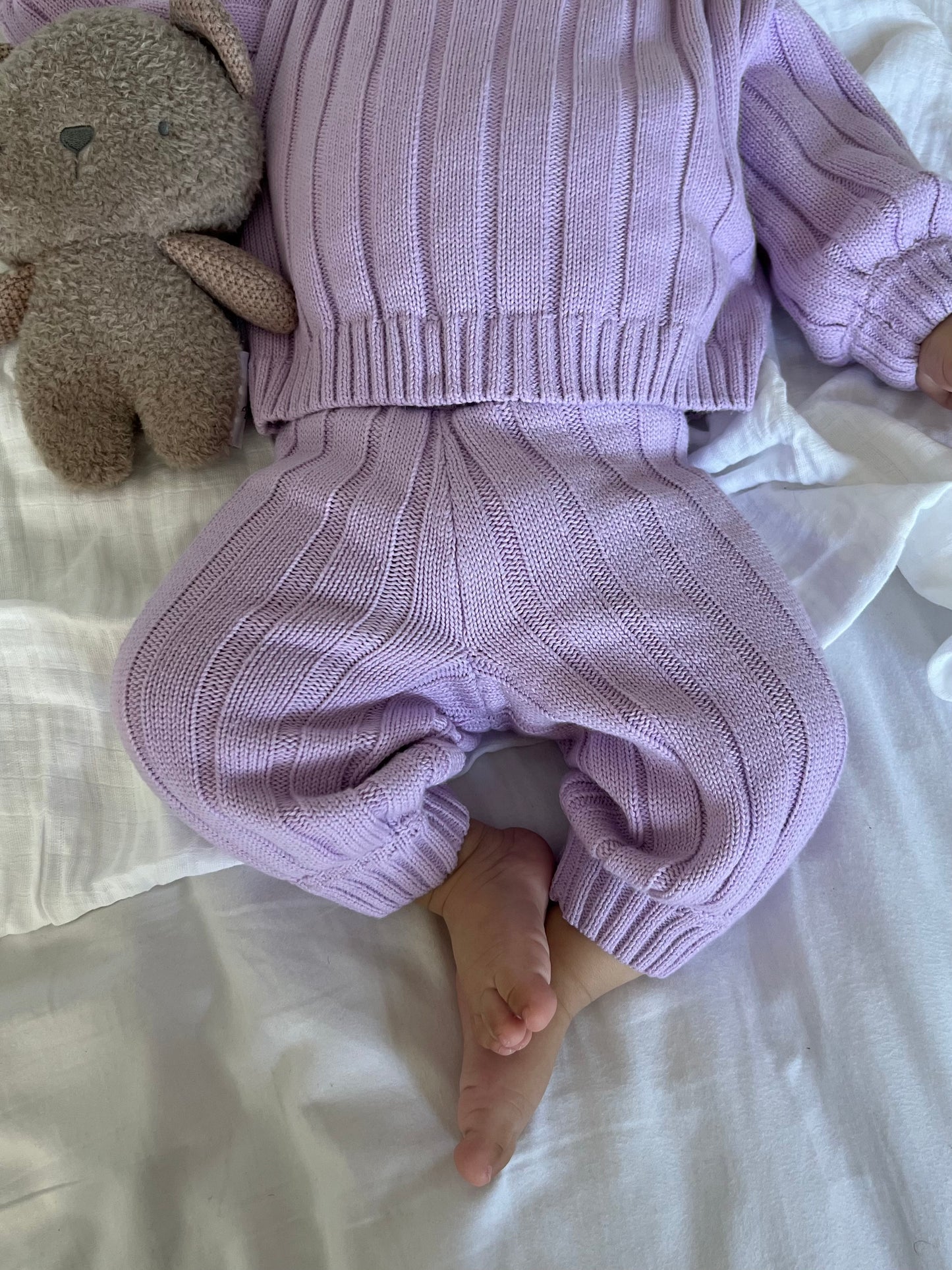 Wide Rib Knit Pants - Lilac