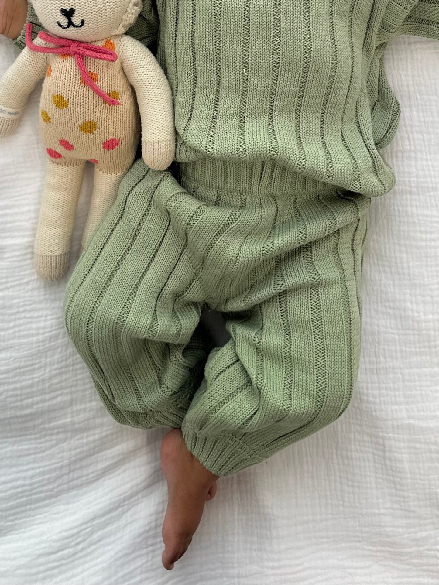 Wide Rib Knit Pants - Sage