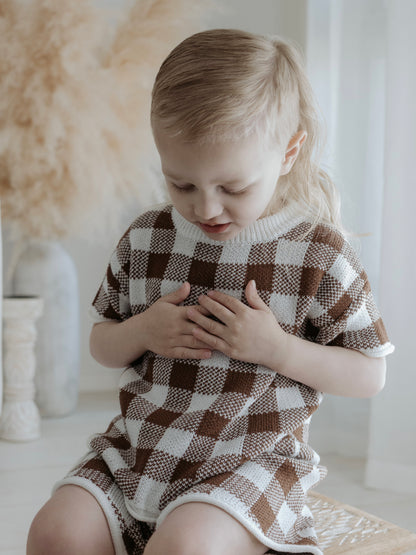 Gingham T-shirt - Brown