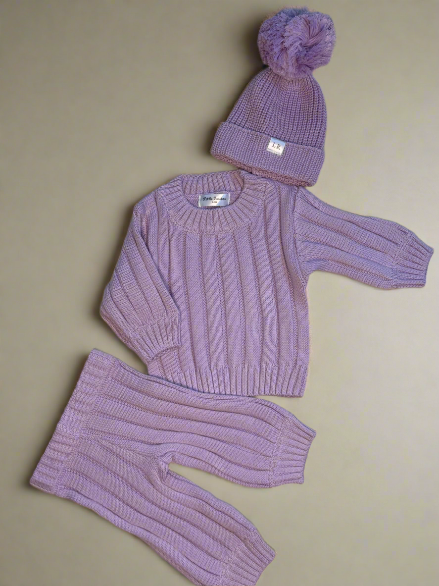 Wide Rib Knit Pants - Lilac