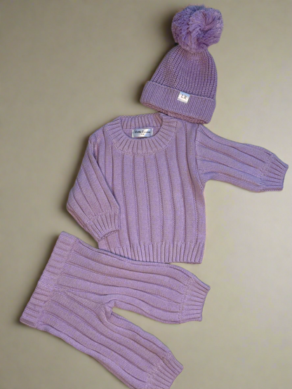 Wide Rib Knit Pants - Lilac
