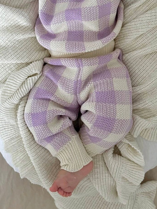 Gingham Knit Pants - Lilac
