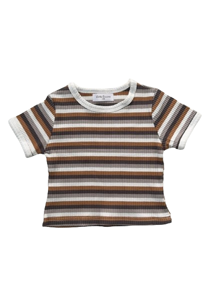 Rib Stripped T-shirt - Brown