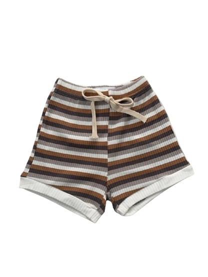 Rib Stripped Shorts - Brown