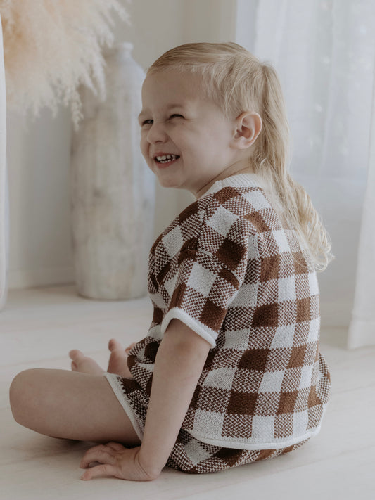 Gingham T-shirt - Brown