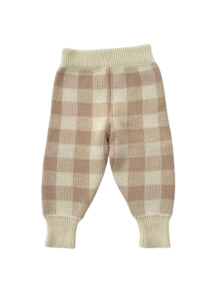 Gingham Knit Pants - Beige