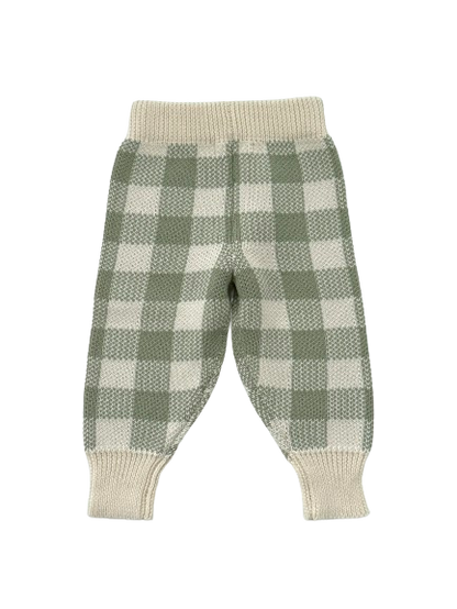 Gingham Knit Pants - Sage